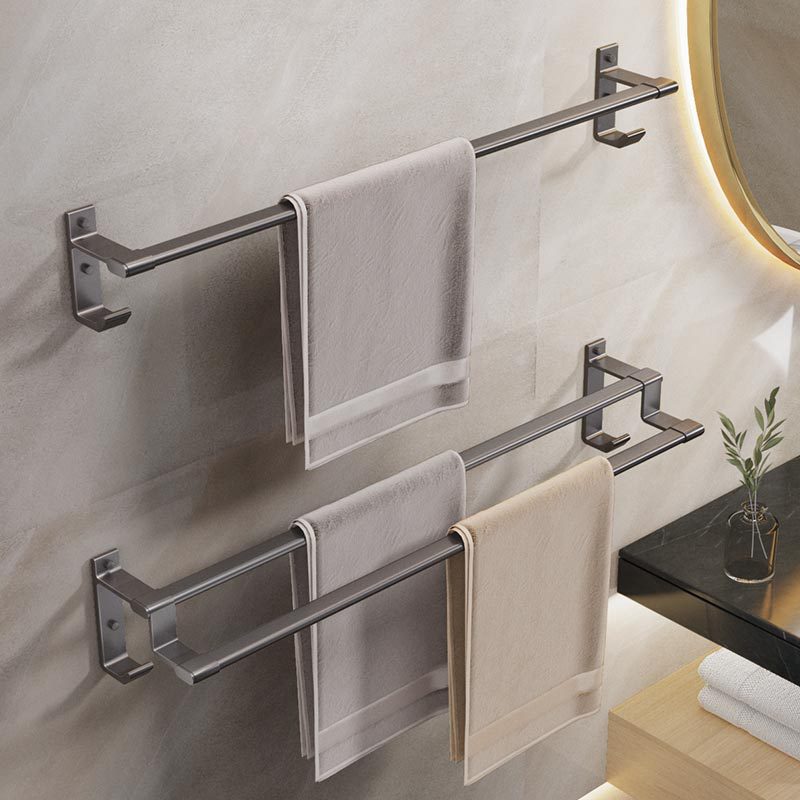 灰免打孔太空铝毛巾架毛巾杆单杆卫生间浴巾挂杆浴室双杆置物架