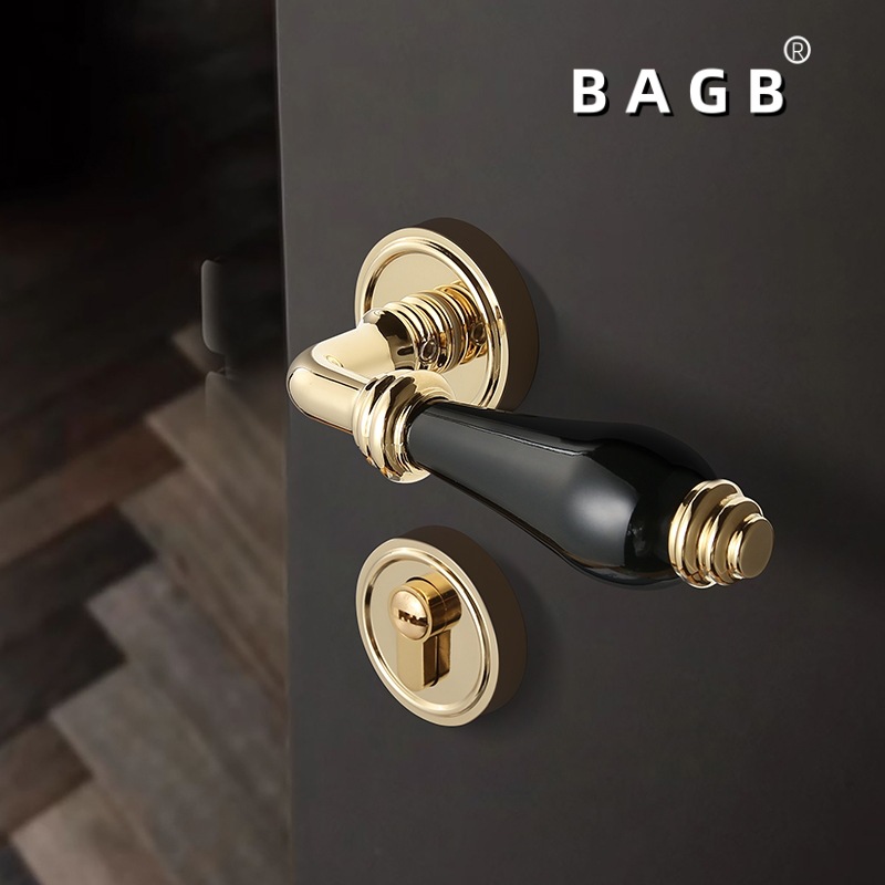 法式中古风锌合金陶瓷房门把手静音家用磁吸陶瓷锁具卧室门锁